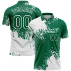 Custom White Kelly Green 3D Pattern Design Abstract Brush Stroke Performance Polo Shirt