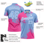 Custom Pink Light Blue-White 3D Pattern Design Abstract Brush Stroke Performance Polo Shirt