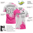 Custom Pink White-Black 3D Pattern Design Abstract Brush Stroke Performance Polo Shirt