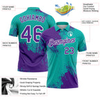 Custom Purple Aqua-White 3D Pattern Design Abstract Brush Stroke Performance Polo Shirt