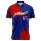 Custom Red Royal-White 3D Pattern Design Abstract Brush Stroke Performance Polo Shirt