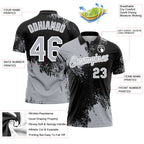 Custom Gray Black-White 3D Pattern Design Abstract Brush Stroke Performance Polo Shirt