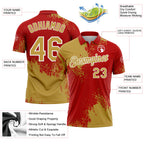 Custom Old Gold Red-White 3D Pattern Design Abstract Brush Stroke Performance Polo Shirt