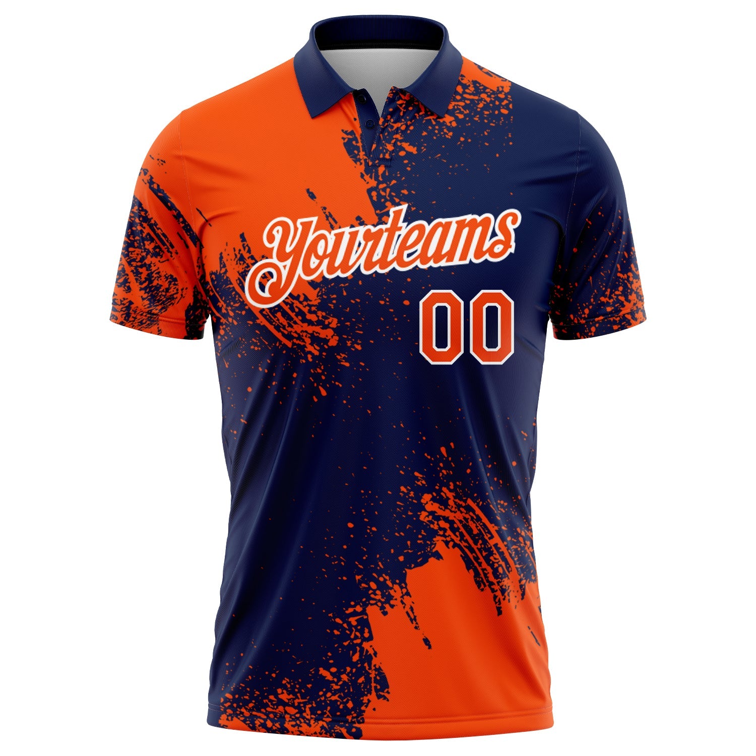 Custom Orange Navy-White 3D Pattern Design Abstract Brush Stroke Performance Polo Shirt