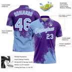 Custom Light Blue Purple-White 3D Pattern Design Abstract Brush Stroke Performance Polo Shirt