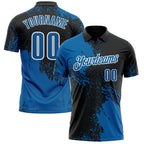 Custom Blue Black-White 3D Pattern Design Abstract Brush Stroke Performance Polo Shirt