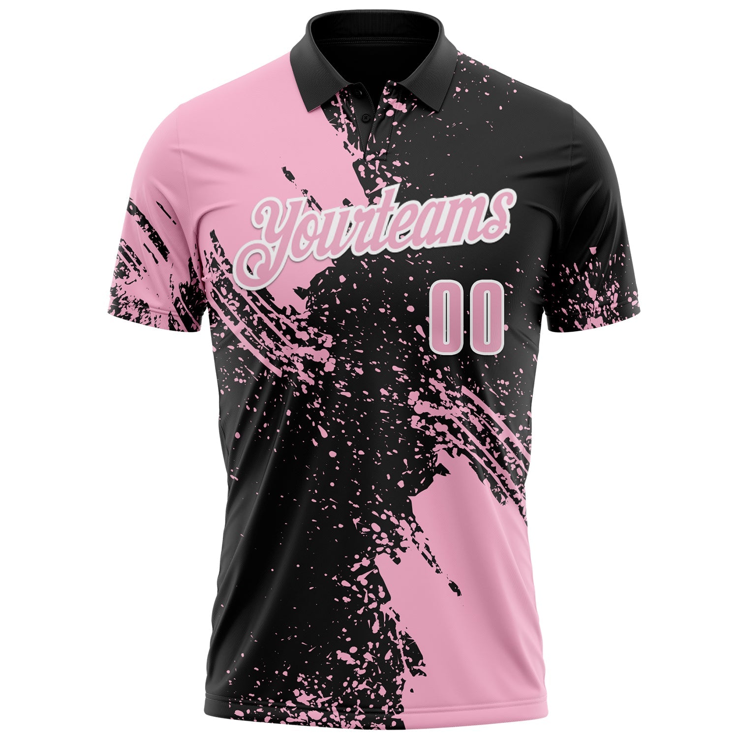 Custom Light Pink Black-White 3D Pattern Design Abstract Brush Stroke Performance Polo Shirt