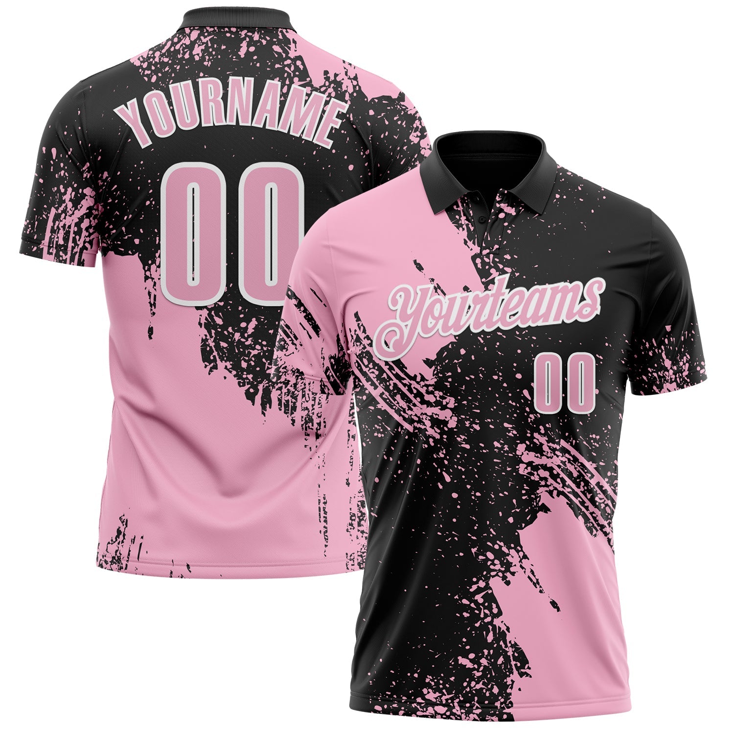 Custom Light Pink Black-White 3D Pattern Design Abstract Brush Stroke Performance Polo Shirt