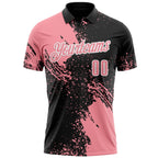 Custom Medium Pink Black-White 3D Pattern Design Abstract Brush Stroke Performance Polo Shirt