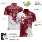 Custom White Crimson 3D Pattern Design Abstract Brush Stroke Performance Polo Shirt
