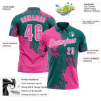 Custom Pink Teal-White 3D Pattern Design Abstract Brush Stroke Performance Polo Shirt