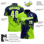Custom Neon Green Navy-White 3D Pattern Design Abstract Brush Stroke Performance Polo Shirt