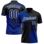 Custom Royal Black-White 3D Pattern Design Abstract Brush Stroke Performance Polo Shirt