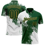 Custom White Green-Old Gold 3D Pattern Design Abstract Brush Stroke Performance Polo Shirt