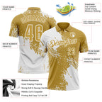 Custom White Old Gold 3D Pattern Design Abstract Brush Stroke Performance Polo Shirt