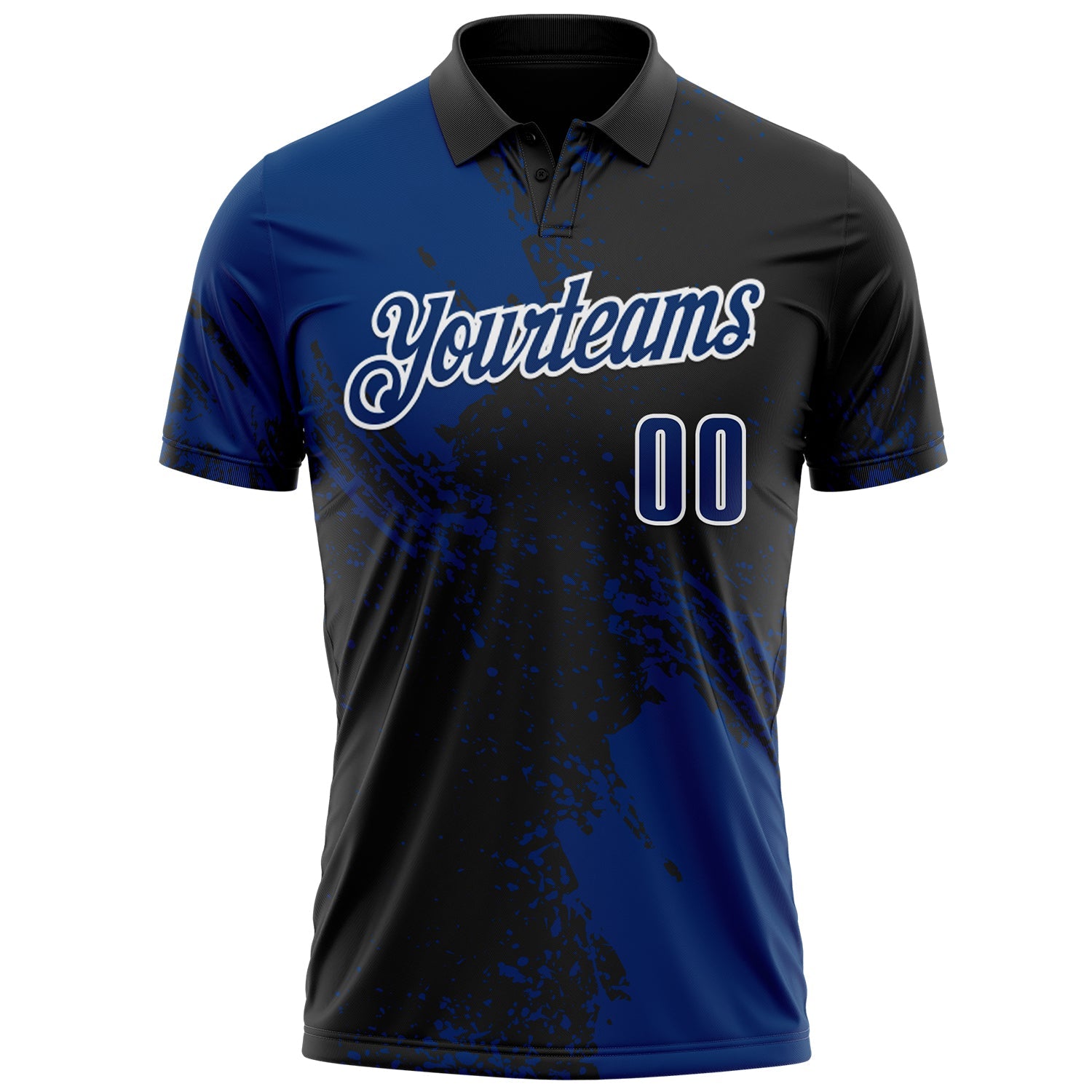 Custom US Navy Blue Black-White 3D Pattern Design Abstract Brush Stroke Performance Polo Shirt