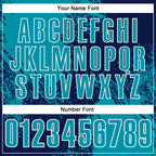 Custom Teal Navy-White 3D Pattern Design Abstract Brush Stroke Performance Polo Shirt