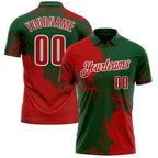 Custom Red Green-White 3D Pattern Design Abstract Brush Stroke Performance Polo Shirt