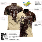 Custom Cream Brown-White 3D Pattern Design Abstract Brush Stroke Performance Polo Shirt