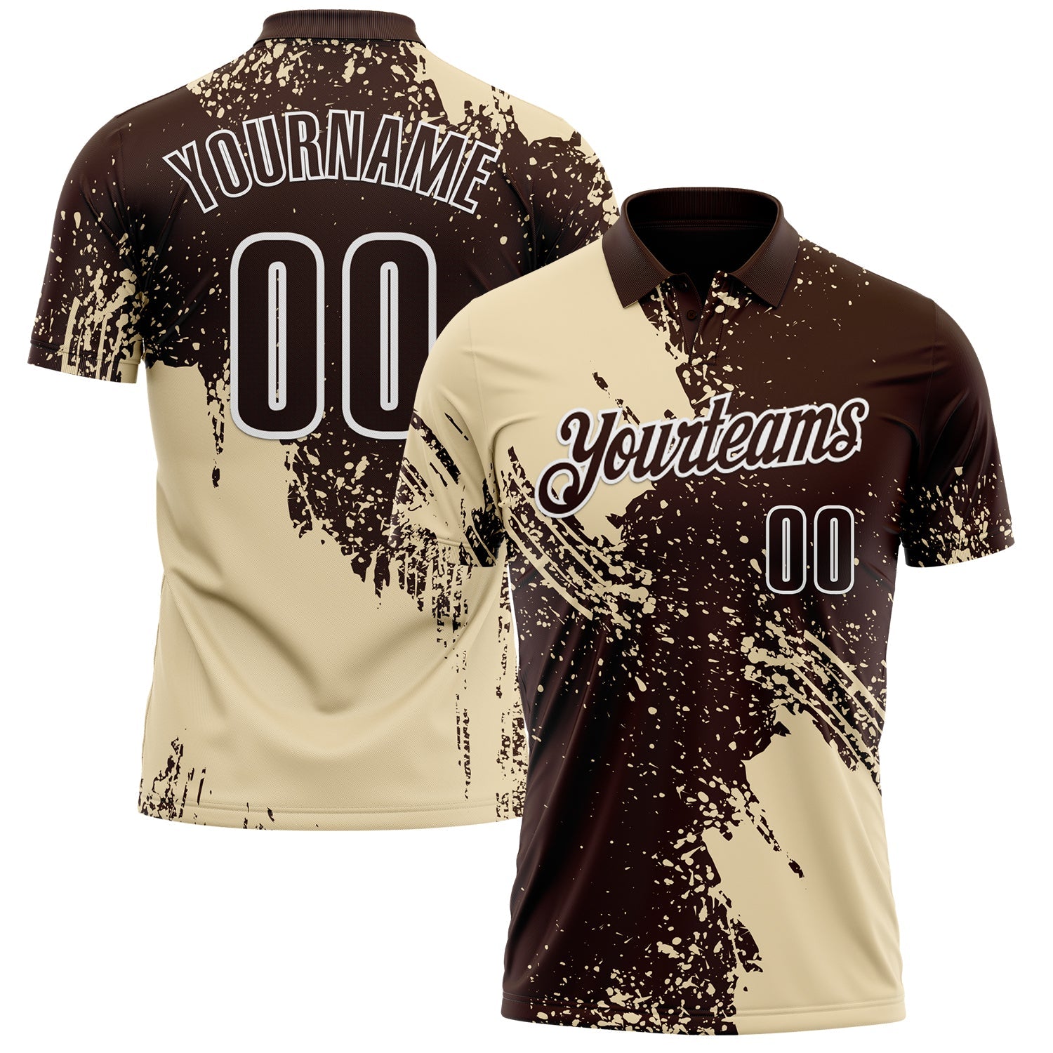 Custom Cream Brown-White 3D Pattern Design Abstract Brush Stroke Performance Polo Shirt