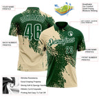 Custom Cream Green-White 3D Pattern Design Abstract Brush Stroke Performance Polo Shirt