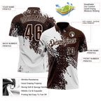 Custom White Brown 3D Pattern Design Abstract Brush Stroke Performance Polo Shirt