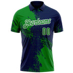 Custom Grass Green Navy-White 3D Pattern Design Abstract Brush Stroke Performance Polo Shirt