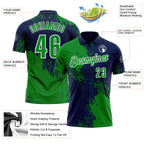 Custom Grass Green Navy-White 3D Pattern Design Abstract Brush Stroke Performance Polo Shirt