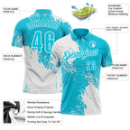 Custom White Lakes Blue 3D Pattern Design Abstract Brush Stroke Performance Polo Shirt