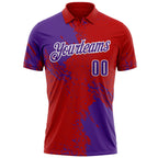 Custom Purple Red-White 3D Pattern Design Abstract Brush Stroke Performance Polo Shirt
