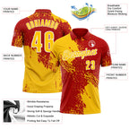 Custom Yellow Red-White 3D Pattern Design Abstract Brush Stroke Performance Polo Shirt