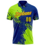 Custom Neon Green Royal-Orange 3D Pattern Design Abstract Brush Stroke Performance Polo Shirt