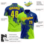 Custom Neon Green Royal-Orange 3D Pattern Design Abstract Brush Stroke Performance Polo Shirt