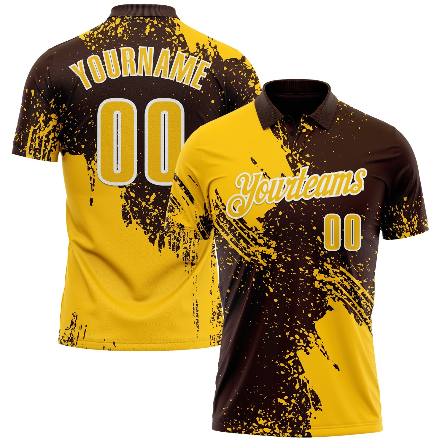 Custom Yellow Brown-White 3D Pattern Design Abstract Brush Stroke Performance Polo Shirt