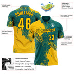 Custom Yellow Teal-Black 3D Pattern Design Abstract Brush Stroke Performance Polo Shirt