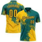 Custom Yellow Teal-Black 3D Pattern Design Abstract Brush Stroke Performance Polo Shirt