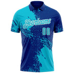 Custom Lakes Blue Royal-White 3D Pattern Design Abstract Brush Stroke Performance Polo Shirt