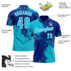 Custom Lakes Blue Royal-White 3D Pattern Design Abstract Brush Stroke Performance Polo Shirt