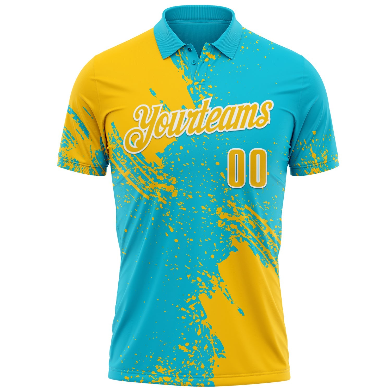 Custom Yellow Lakes Blue-White 3D Pattern Design Abstract Brush Stroke Performance Polo Shirt
