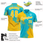 Custom Yellow Lakes Blue-White 3D Pattern Design Abstract Brush Stroke Performance Polo Shirt