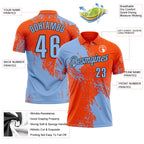 Custom Light Blue Orange-Black 3D Pattern Design Abstract Brush Stroke Performance Polo Shirt