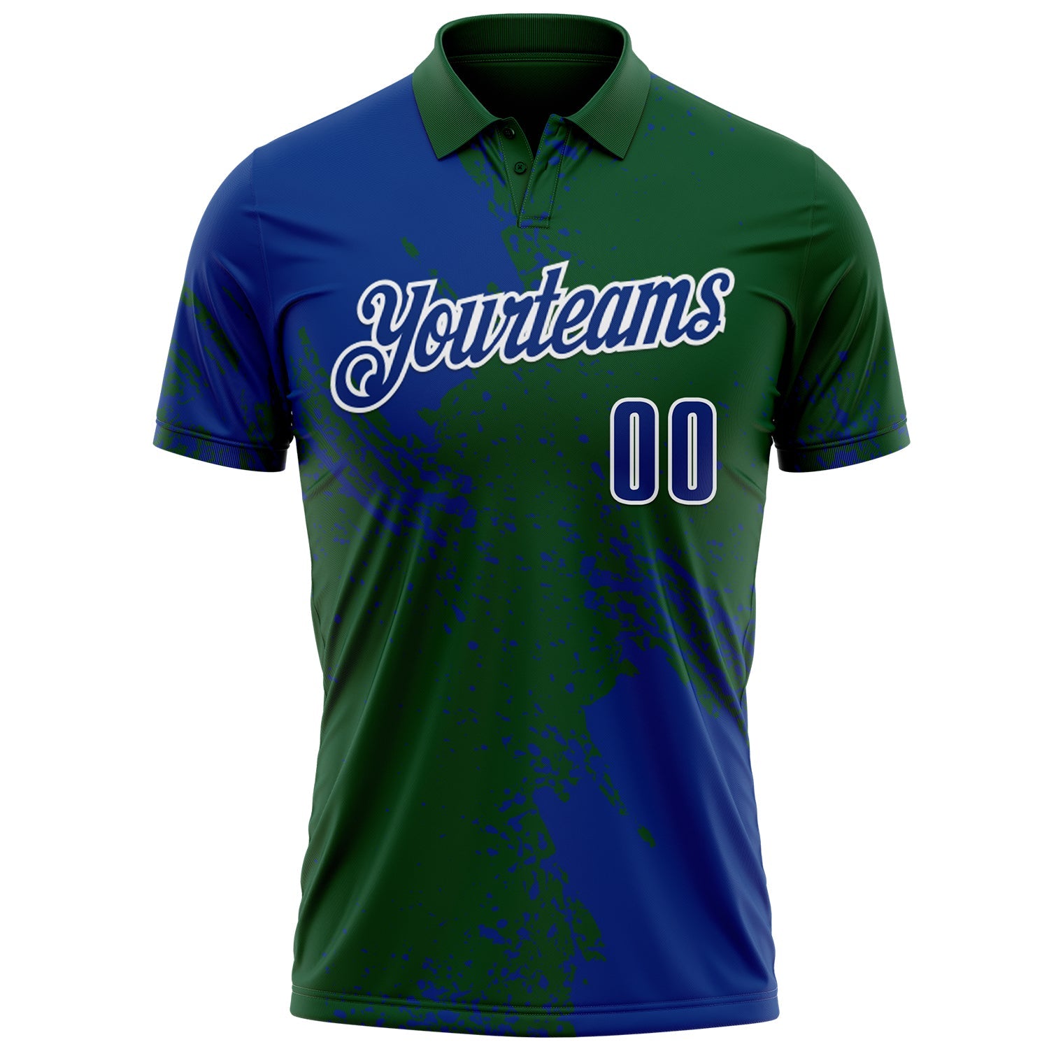Custom Royal Green-White 3D Pattern Design Abstract Brush Stroke Performance Polo Shirt