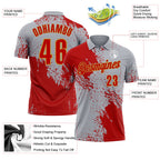 Custom Red Gray-Old Gold 3D Pattern Design Abstract Brush Stroke Performance Polo Shirt