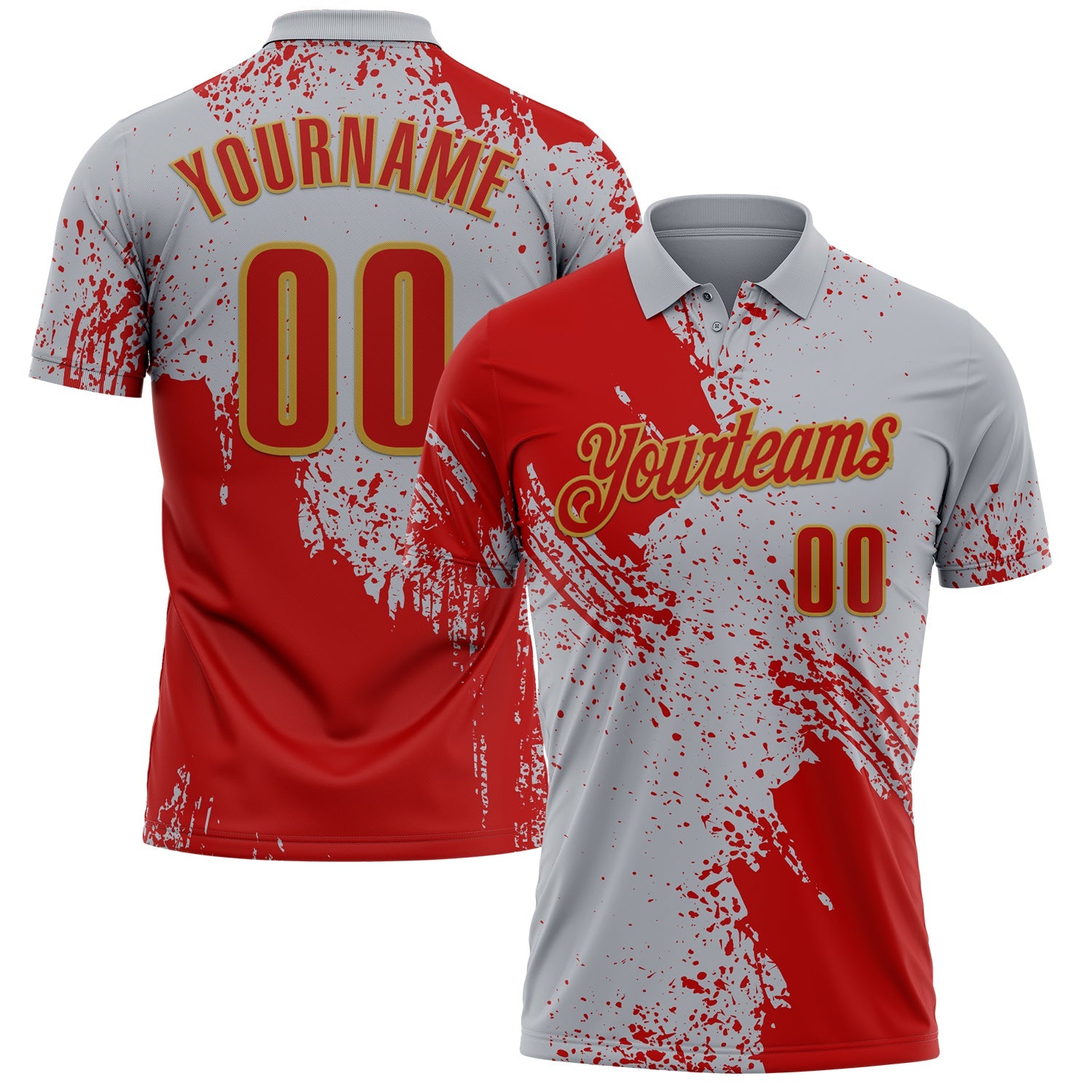 Custom Red Gray-Old Gold 3D Pattern Design Abstract Brush Stroke Performance Polo Shirt