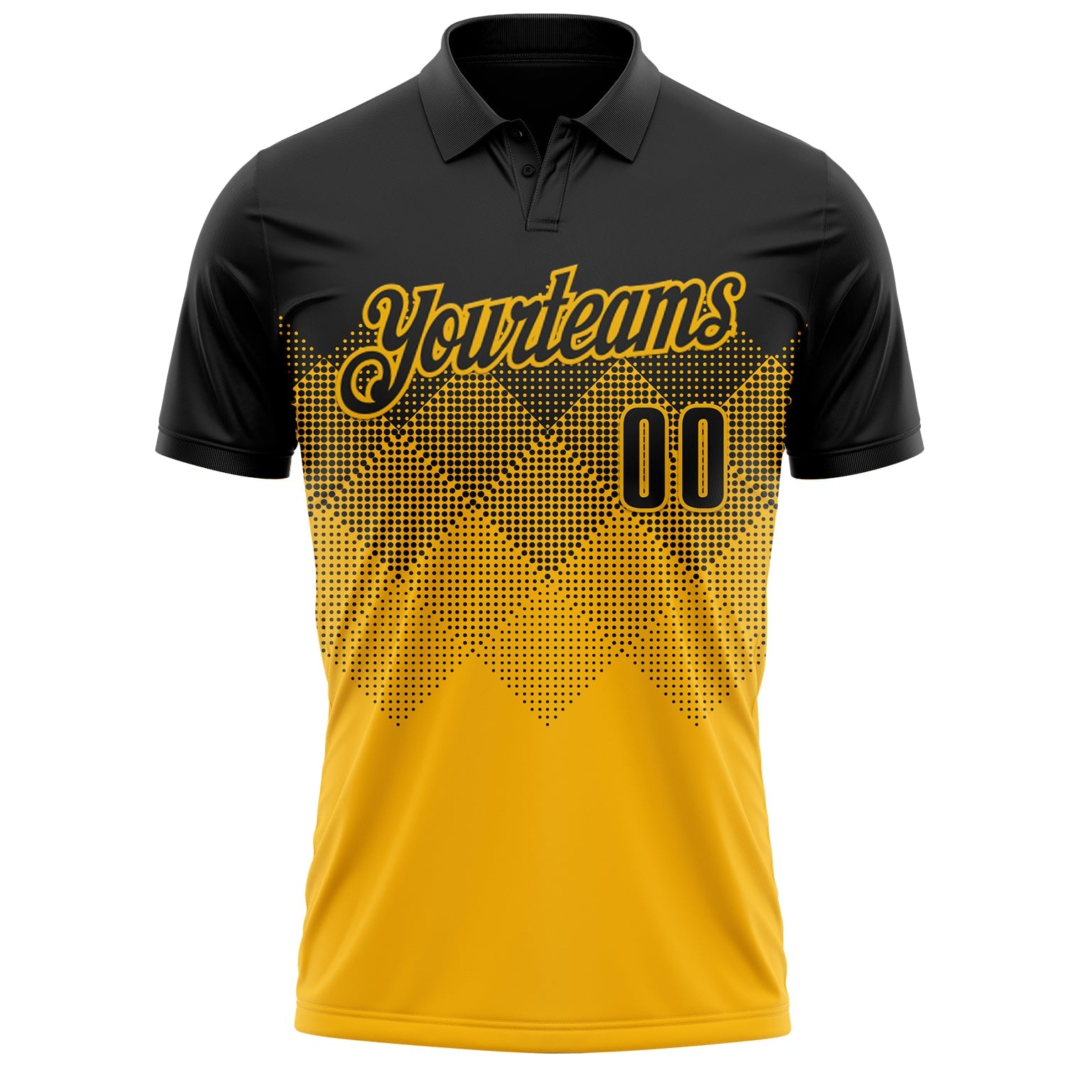 Custom Black Gold 3D Gradient Square Shape Performance Polo Shirt