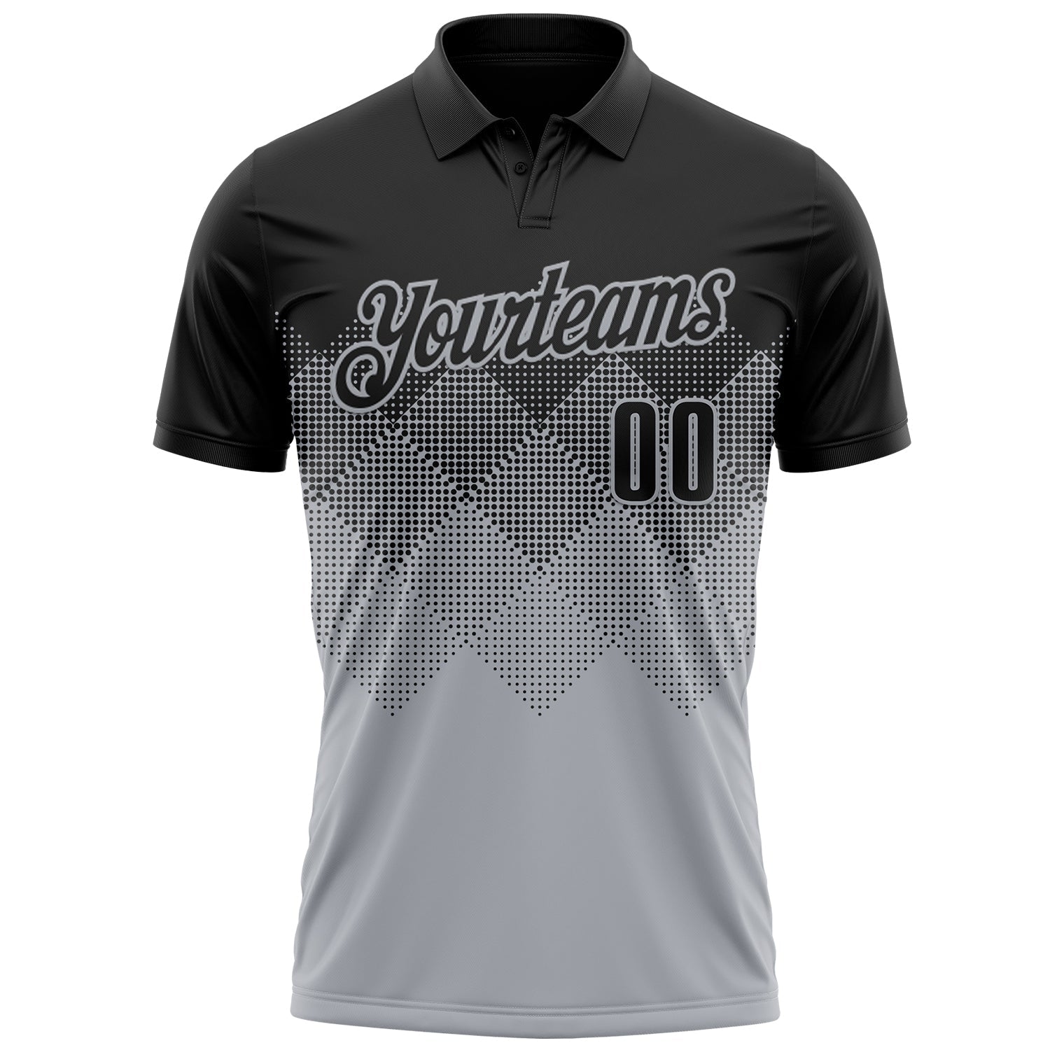 Custom Black Gray 3D Gradient Square Shape Performance Polo Shirt