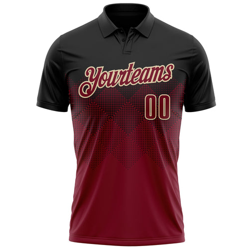 Custom Black Crimson-Cream 3D Gradient Square Shape Performance Polo Shirt