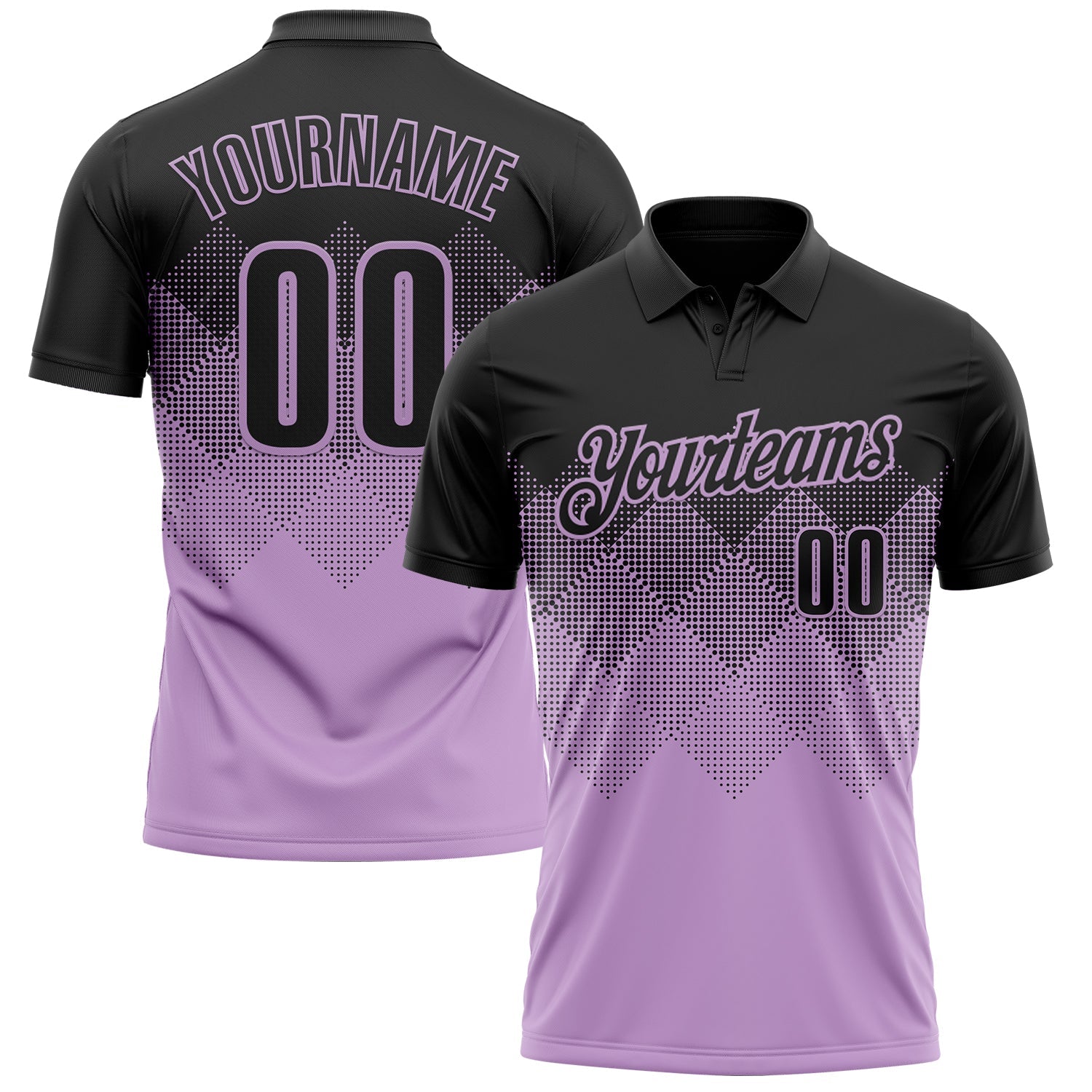 Custom Black Light Purple 3D Gradient Square Shape Performance Polo Shirt
