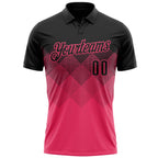 Custom Black Neon Pink 3D Gradient Square Shape Performance Polo Shirt