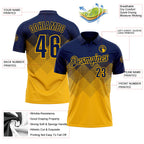 Custom Navy Gold 3D Gradient Square Shape Performance Polo Shirt